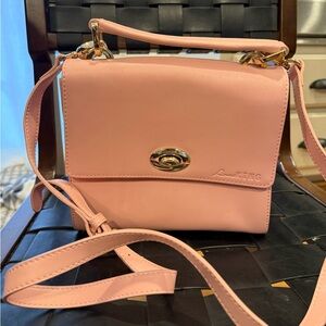 Pink leather purse - genuine leather handbag with removable strap by Anni King